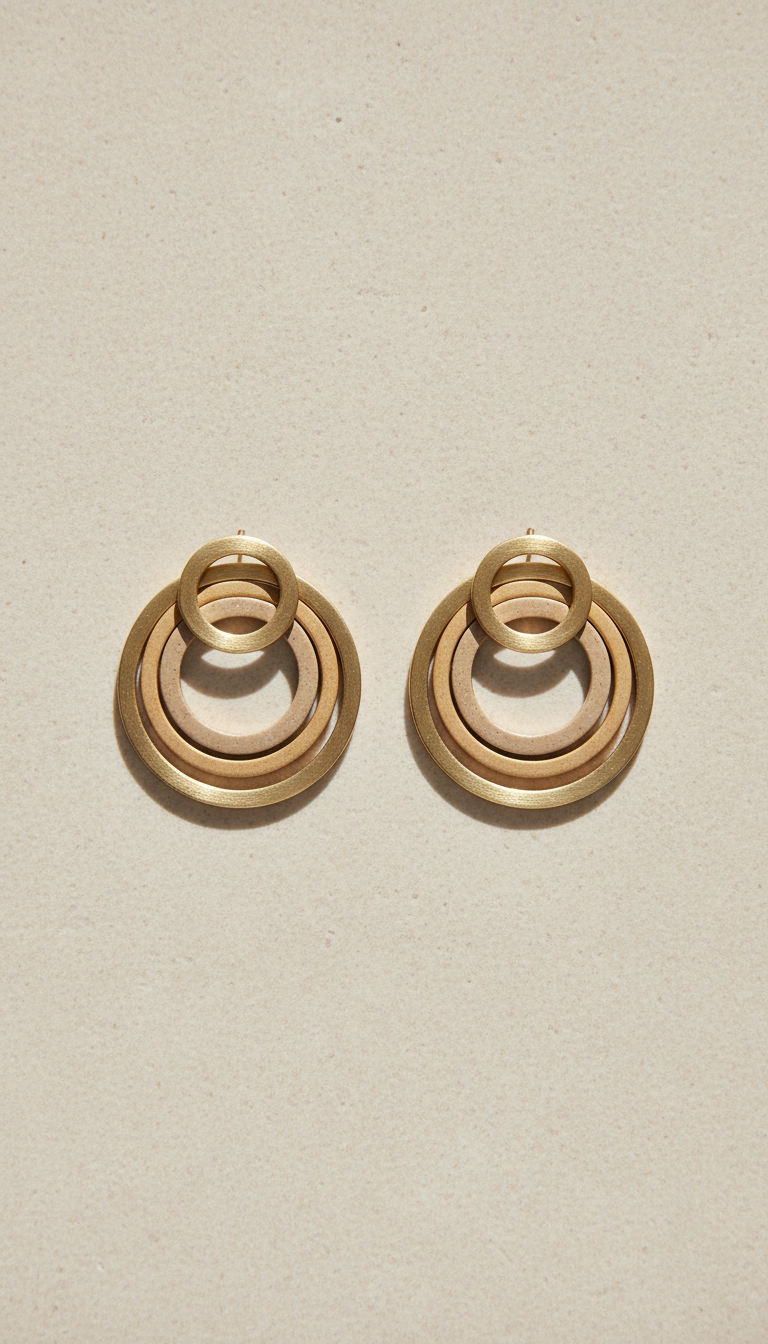 Aros geométricos apilados en oro